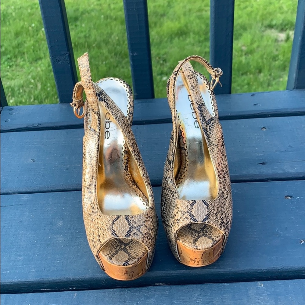 BEBE snake skin open toe
